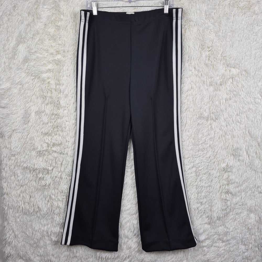 Maeve Anthropologie Black White Stripe Wide Flare Leg Pull On Track Pants LT